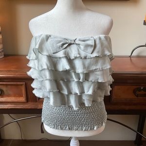 Body Central Ruffled, Sleeveless Halter Top. Silver Size S.